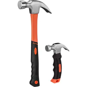 2 count Hammer Set,includes 1 Pack 8 OZ Mini Stubby Claw Hammer and 1 Pack 16 OZ Fiberglass General Purpose Claw Hammer,Soft Nonslip Handle & Heat Treated ,Heavier for Higher Hardness
