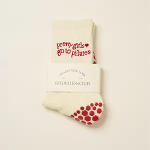 Shapes Studio Effortless Club Crew Calf Grip Socks, Cutest Fruits Pilates Socks, Non-Slip Socks, Barre Yoga Fitness, Pretty Girls Red