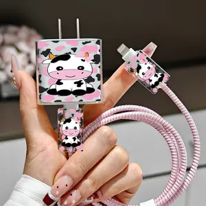 5pcs Set Cute Pink Cartoon Cow Pattern Charger Cable Protector for iPhone17 16 15 14 13 12 11 Pro Max, Compatible with Apple Charger, Anti-Break, Anti-Wear, Gift for Boyfriend/Girlfriend