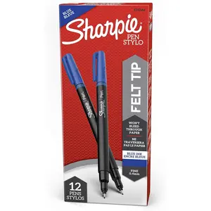 Sharpie Felt Tip Pens, Fine Point (0.4mm), Blue, 12 Count