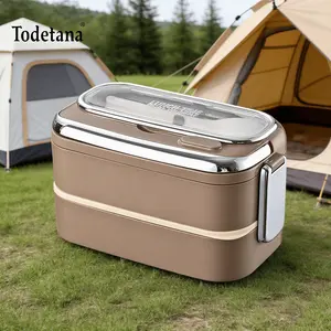 Premium 304 Stainless Steel Lunch Box-Double Layered Leakproof Lunch Box for School Office Gym -Durable Food Storage, Insulated -Comes with its own cutlery, easy to clean