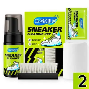 XS-SMILE athletic shoe/sneaker cleaning foam – no rinsing required, removes dirt easily; includes built-in cleaning tools; suitable for various shoe materials