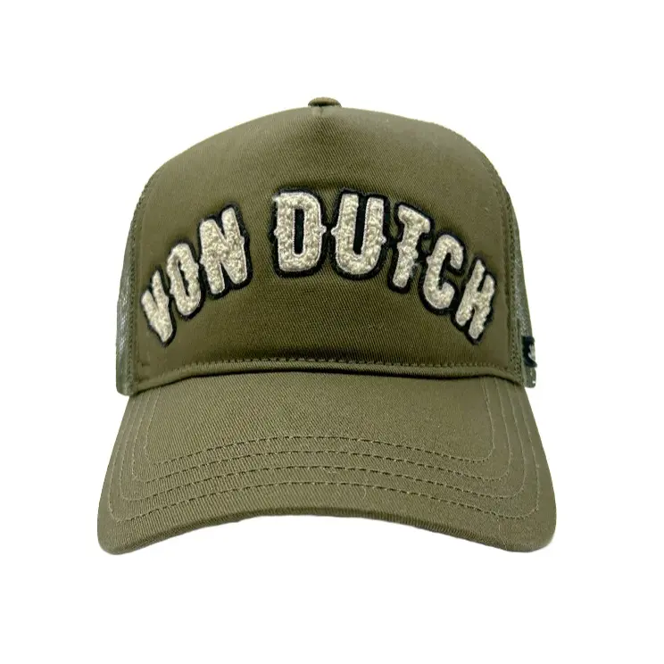Olive Green Curved Terry Logo Trucker Hat
