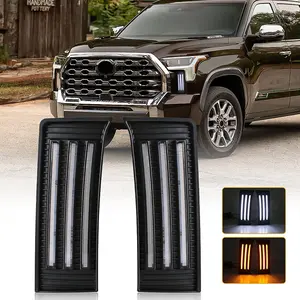 LED DRL Lights with Startup Animation For 2022-2025 Toyota Tundra| Triple-Stripe Design, White DRL + Amber Sequential