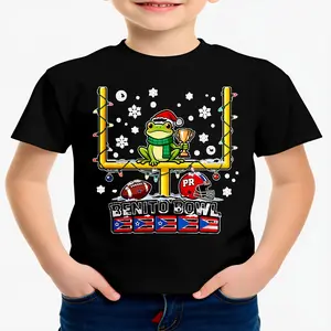 T Shirt Black Christmas Frog Football Benito Bowl Puerto Rico Flag Holiday Party Wear
