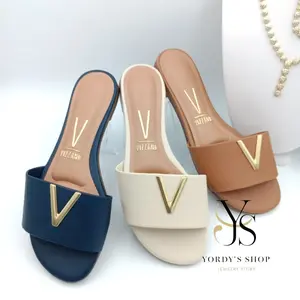 Vizzano Sandal with Elegant V Design Comfortable Open Slip-On Gold Detail Ideal for Spring Summer Casual Outfits