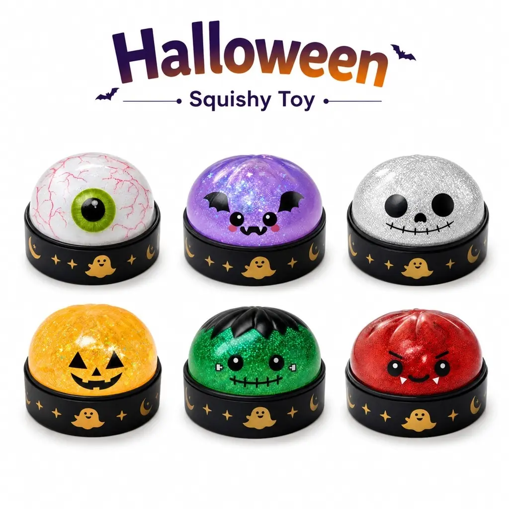 Halloween Dumpling Squishy Stress Relief Toy, 1pc with Steamer Storage Box, Slow-Rebound Maltose Texture, 6 Styles: Pumpkin, Bat, Skeleton, Frankenstein, Devil, Eyeball, Fun Squeeze Fidget Toy for Adults & Kids