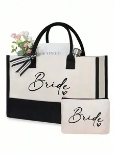 Bride Handbag and Makeup Bag Set, Cosmetic Bag, Personalized Bride Gift, Perfect for Wedding, Bridal Party, Engagement, Honeymoon, Best Friend Gift, Vanity Purse