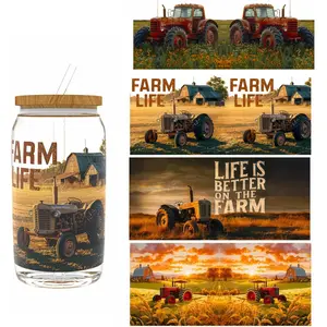 4pcs Farm Series UV DTF Cup Wraps Transfer Waterproof Sticker for Glass Cups Furniture Craft DIY Crafts Rub on Transfer Stickers for DIY Water Bottle Laptop Decal  Car
