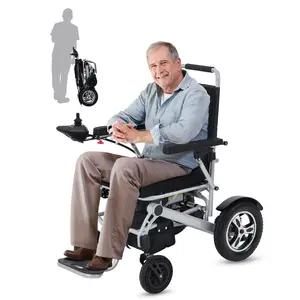 Foldable Electric Wheelchair 30 Miles Long Range Dual 12Ah 24V Battery Airline Approved Aerospace Alloy Power Wheelchair 330LBS Load Capacity Anti-Slip Solid Tire Electromagnetic Brake for Seniors Disabled Adults