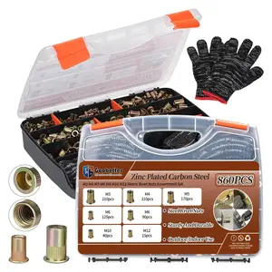 860 Piece Metric & Imperial Rivet Nut Set,Comes with Storage Case, Perfect for Automotive, Furniture and Industrial Use
