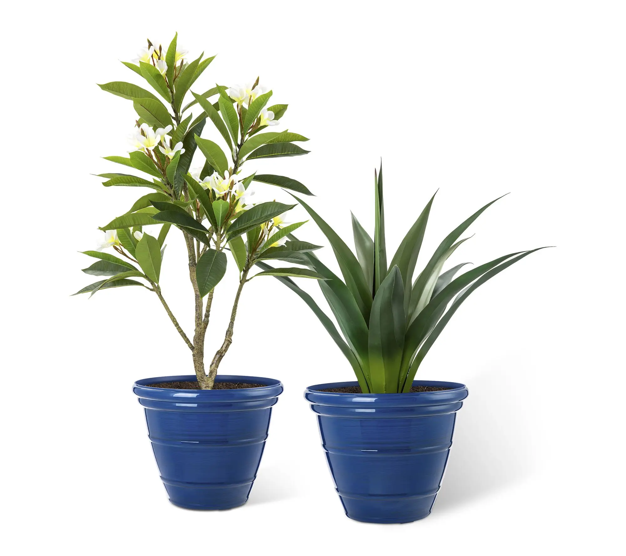 Glitzhome 15.5"D S/2 Round Faux Ceramic Pot Plastic Planter