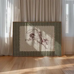 [Sale off up to 65%] [No frame, Free Ship] Vintage Striped Cowboy Rodeo Print, Western Wall Art, Giddy Up Horse Print, Aesthetic Retro Poster for Bedroom, Nursery, or Living Room (No Framed)