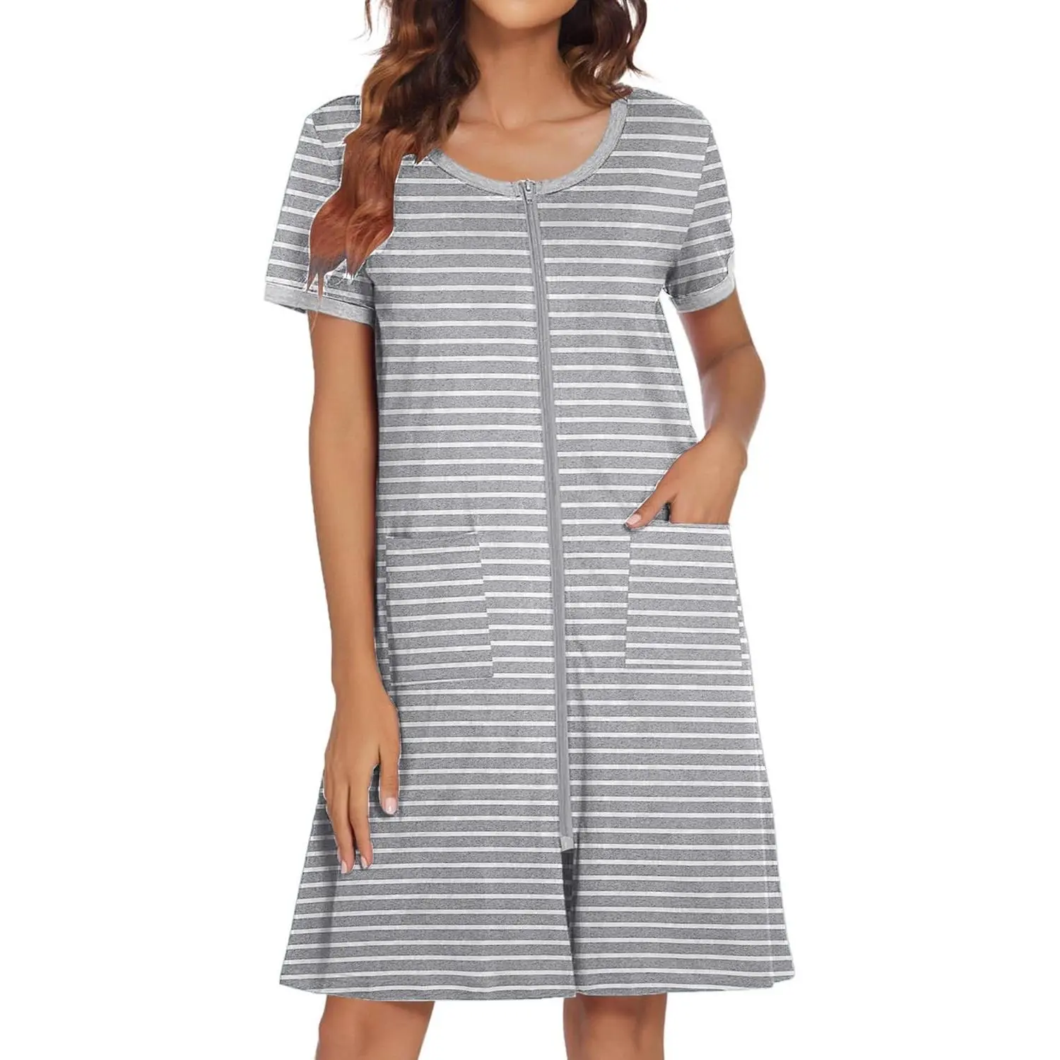 Women Zipper Front House Coat Robe Zip Up Bathrobes Short Nightgown | Short Sleeves, Lightweight, Lounge, Summer, Zip Robes with Pockets 2026, Fashion