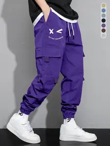 Men's Letter Print Graffiti Print Drawstring Waist Cargo Pants, Casual Street Fashion Regular Fit Trousers for Daily Wear, Men's Bottoms for All Seasons, Casual Streetwear Pants