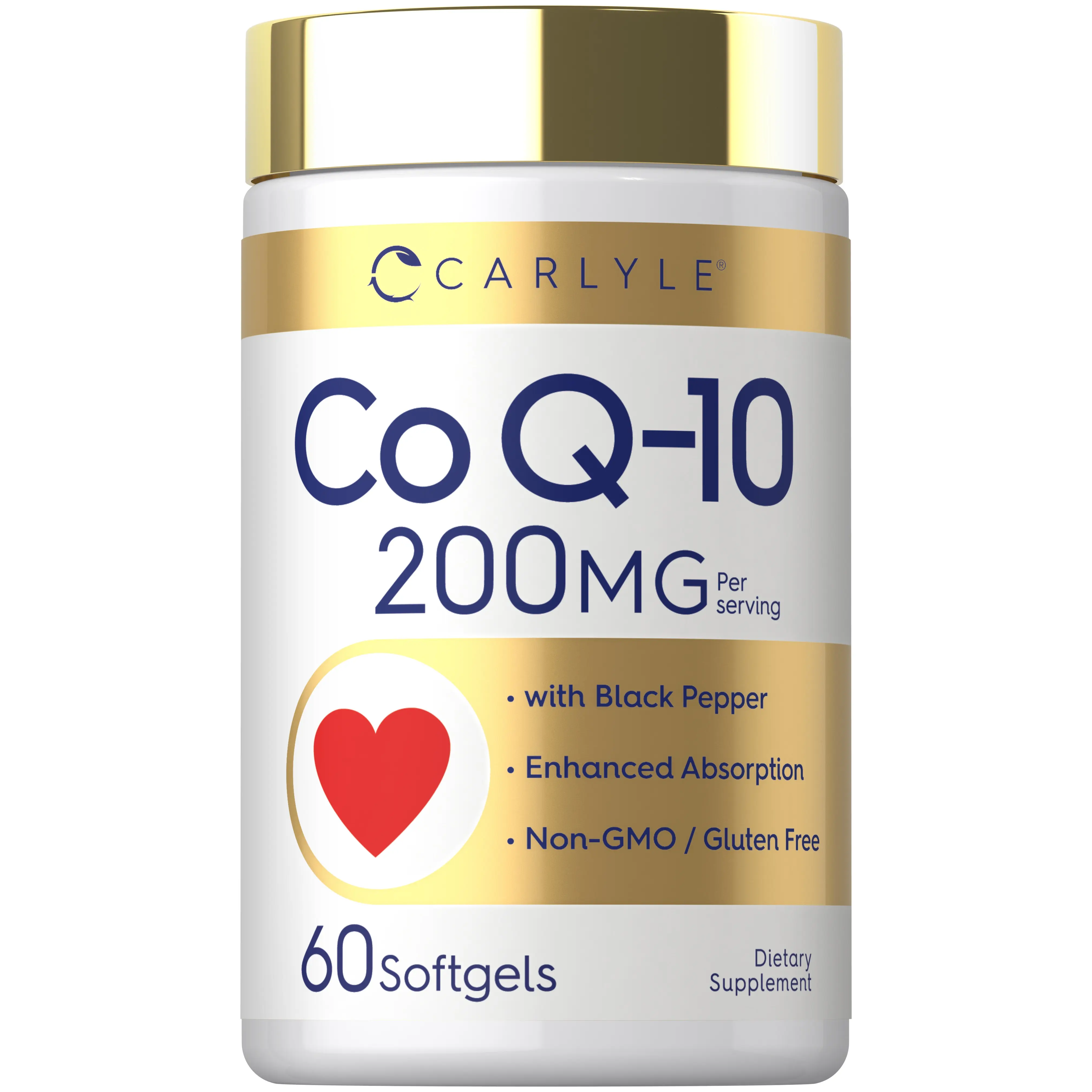 Carlyle CoQ10 200mg Softgels | 60 Count | with Black Pepper | Enhanced Absorption | Non-GMO, Gluten Free Supplement