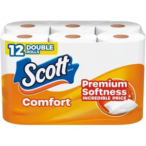 Scott ComfortPlus Toilet Paper, 12 Double Rolls, 231 Sheets per Roll, Septic-Safe, 1-Ply Toilet Tissue Kitchen Wipes Softness Bulk