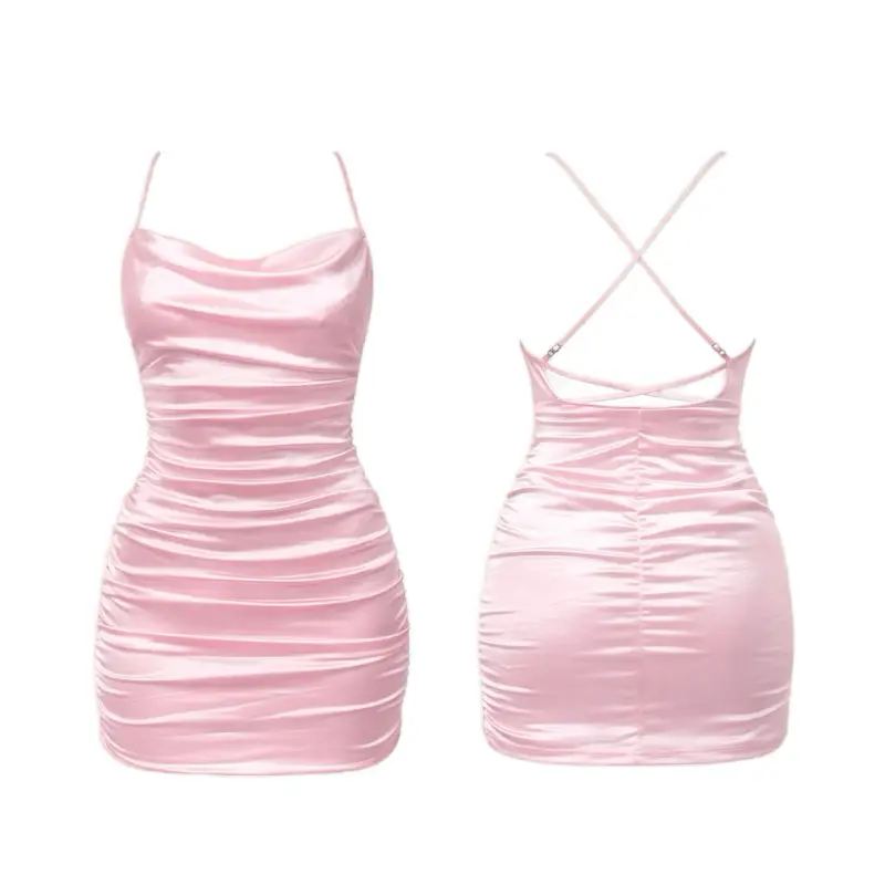 Princess Baddie Light Pink Mini Going Out Dress Spaghetti Strap Backless  Crisscross Bottom Ruched Design - TikTok Shop