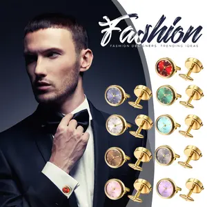 2pcs Men's Novelty Quartz Watch Cuff Links Set Round Business Wedding Shirt Cufflinks