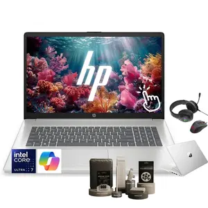 HP 17.3" Touchscreen Laptop, Intel Core Ultra 7 255U AI Processor,Up to 32GB DDR5 RAM,Up to 2TB SSD,Backlit Keyboard, Fingerprint Reader, Redragon Gaming Headset&Mouse Bundle, Natural Silver