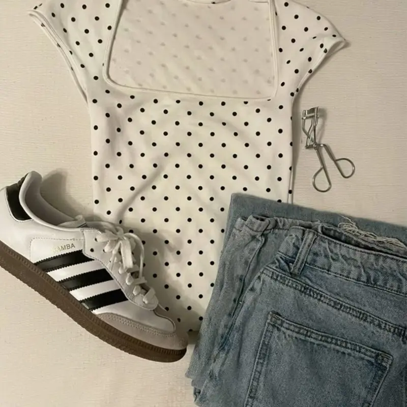 Women's Square-Neck Polka Dot Print Tank Top, Sleeveless Printed Top, Fitted Lightweight Slimming Summer Top, Casual Daily Wear