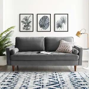 Modway Valour Performance Velvet Sofa in Gray