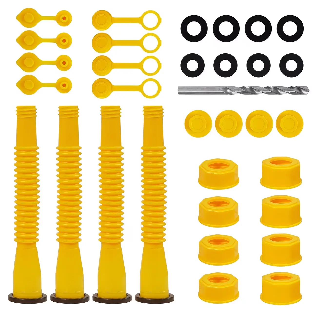 33pcs Gas Can Nozzle Replacement Kit, Gas Can Spouts Fits 5 Gallon Gasoline Cans, with Flexible Nozzles, Screw Collar Caps, Thicker Gasket, Spout Cap, Drill Bit And Fuel Vent Caps - for Smooth Flow