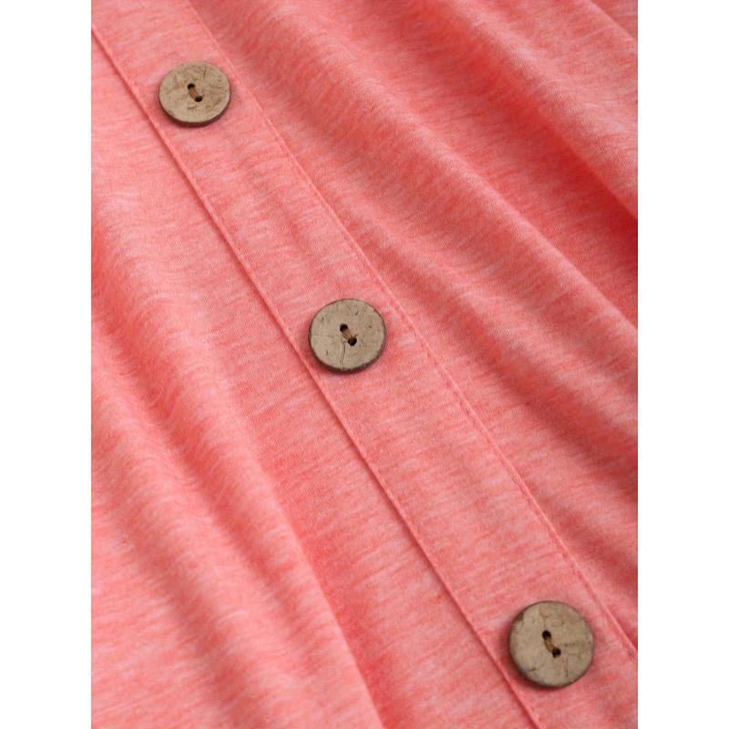Light Pink Chic V-Neck Sleeveless Dress - A-Line Flare with Decorative Buttons & Ruched Detail, Polyester Blend, Machine Washable, Perfect for Spring/Summer/Fall  Casual Collar Fabric Womenswear Spandex Comfort Strap Strappy Women's Elegant Loose Midi hem
