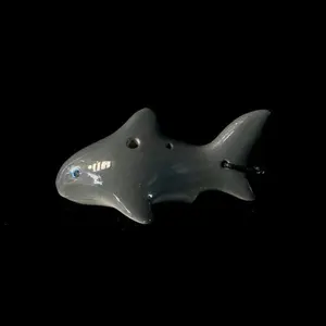 Baby Shark Ocarina Pendant - 4-Hole Fingering System, Full Octave Range, Key of C, Ceramic Glaze Finish, Songbook Included, Perfect for Family Adventures