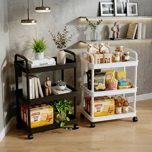 Closet Organization System & Home Organizing Cart -3-Tier Multi-functional Mobile Storage Cart with Wheels (Available In Black Or White). Ideal for Kitchen Storage, Organizing Spice Jars, And Stowing Snacks; A Perfect Choice for Bedrooms