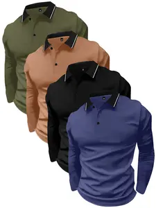 4PCS Polo Shirt Men's Turn-down Collar Long Sleeve T-shirt Spring Autumn Simple Retro Casual Menswear Daily Outdoor Sports Lightweight Business Outdoor Running Top