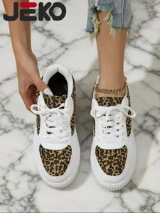 JEKO Outdoor Casual Shoes-Unisex Leopard Print PU Leather Eva Sole Comfortable Walking Sneakers All Season Fashion Sporty Style