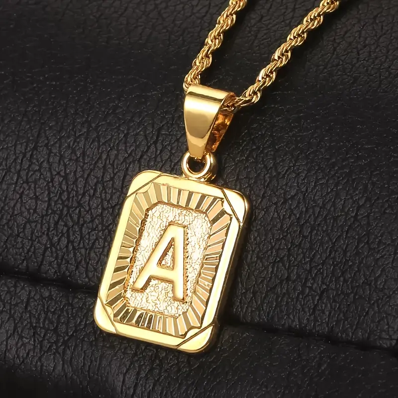 Initial A-Z Alphabet Capital Letter Pendant Necklace For Men Women Golden Color 3mm Stainless Steel Twisted Rope Link Chain Jewelry Daily Wear