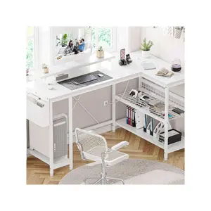 New 2024  49.6 L Shaped Computer Desk With Power Outlets LED Light Storage Shees Ideal For Home Office Gaming And Writing Home Decor Ideas