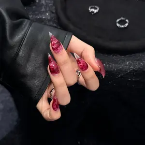 Handmade Press On False Nails Rose French Tip Glass Cat Eye Nail Art, Detachable 3D Carved Wearable Manicure, Glossy Finish, Single Item, Glossy Fake Nails