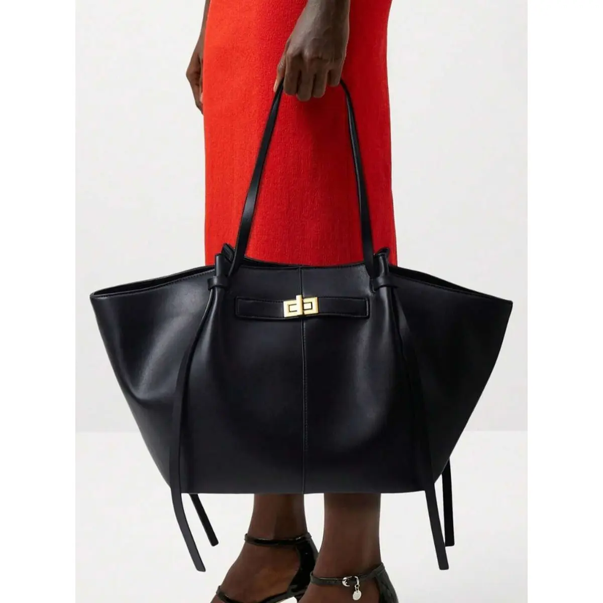 Women's Luxury PU Leather Trapezoid Wing Tote Bag - Fashionable, Large-Capacity, Lightweight, Lock Closure, Commute Underarm Shoulder Bag (56*33*17cm)