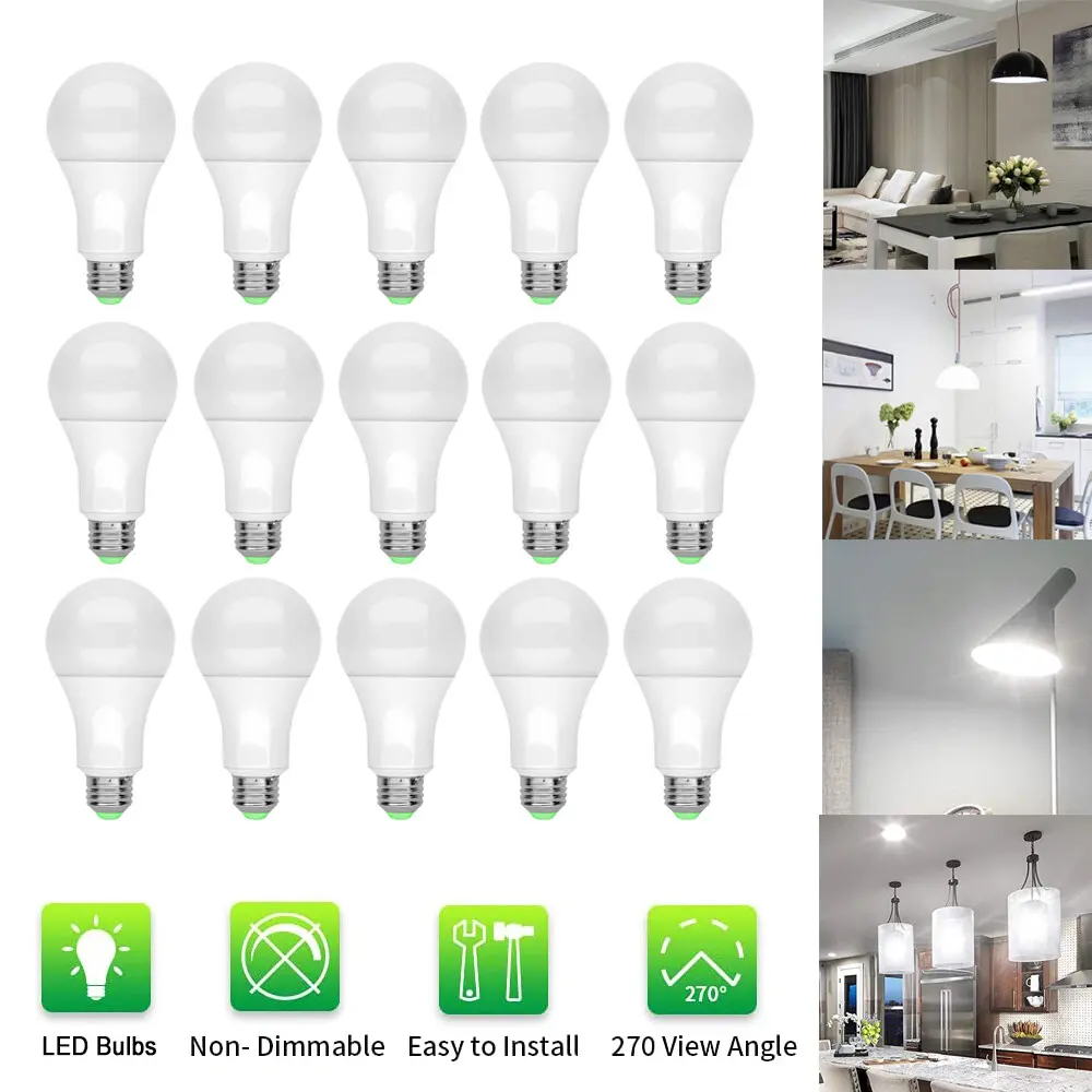 15 Pack LED Light Bulbs 15W Daylight A19 6500K E26 Replacement Lamp,Non-Dimmable, E26 Standard Medium Base Super Bright Lamp for Bathroom Home Lighting