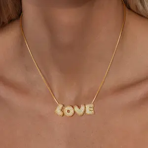 Gold Necklace for Women 14k Gold Plated MaMa Mom Love CZ Pendant Dainty Mother Day Birthday Gift Chain Christmas Choker Boyfriend Gifts