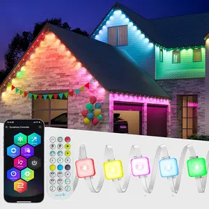Eaves Lights for Perfect Holidays Ultimate 100ft Permanent Outdoor Waterproof Lighting Kit Smart RGB 72 Scene Modes Chase Effect IP67 for Christmas Party & Garage Decor Modern Design Color Change ，Adjustable APP+Remote Control ，Multifunctional Durable