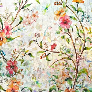 Floral Pattern Static Cling Window Film, Waterproof & Heat Resistant, Home Decorative Sticker for Living Room & Bedroom