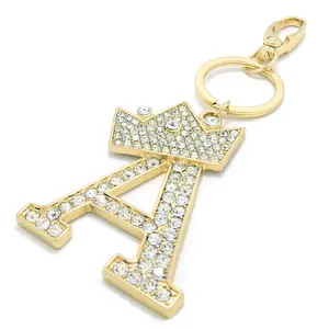 Sometheme Special Alloy Rhinestone-Studded Large Initial Letter Charm Keychain - Gold-Tone Fashion Bag Accessory Key Ring