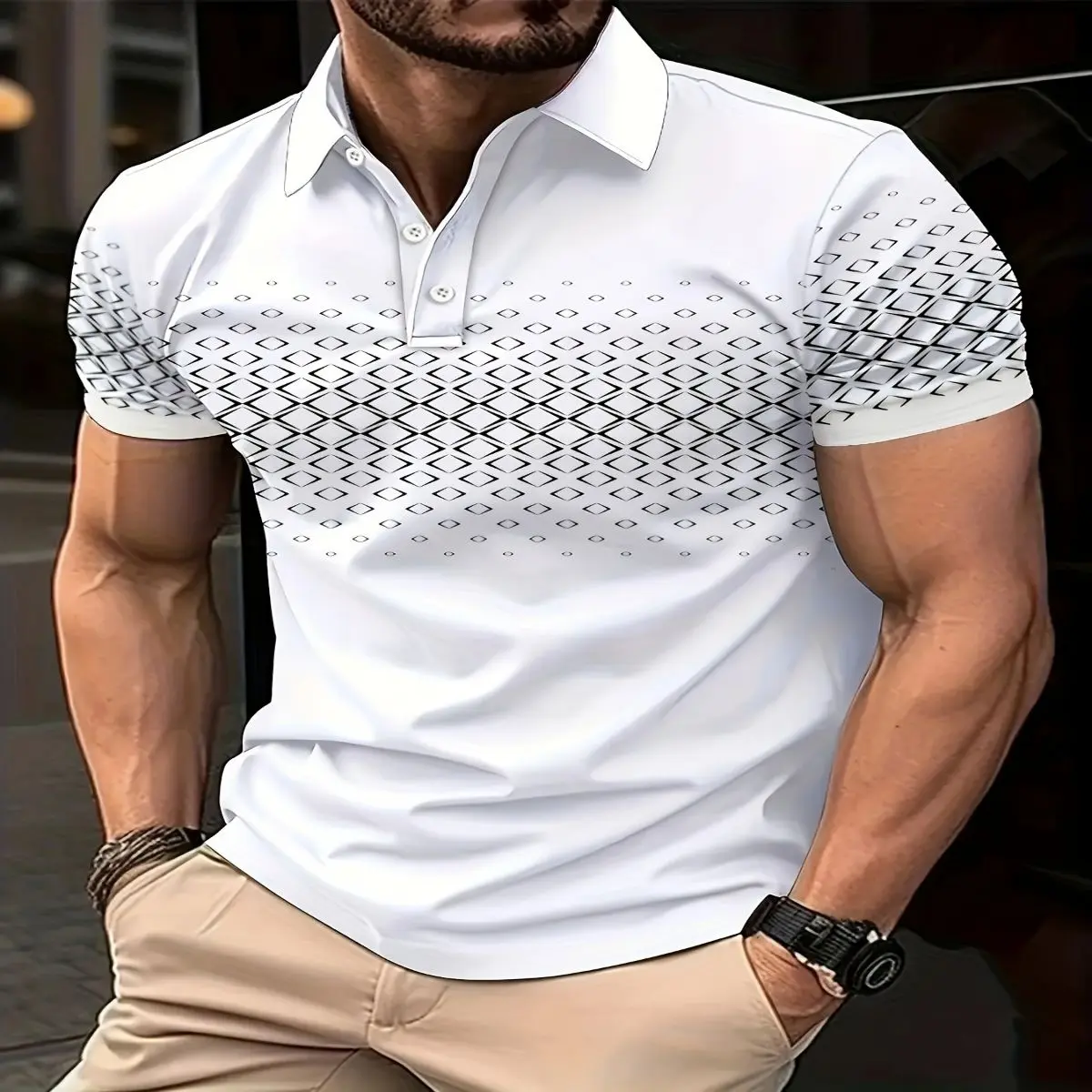 [Retro Golf Shirt] Lightweight Comfortable Men's Plus Size Casual Shirt | Short Sleeve, Retro Geometric Plaid 3D Print Top