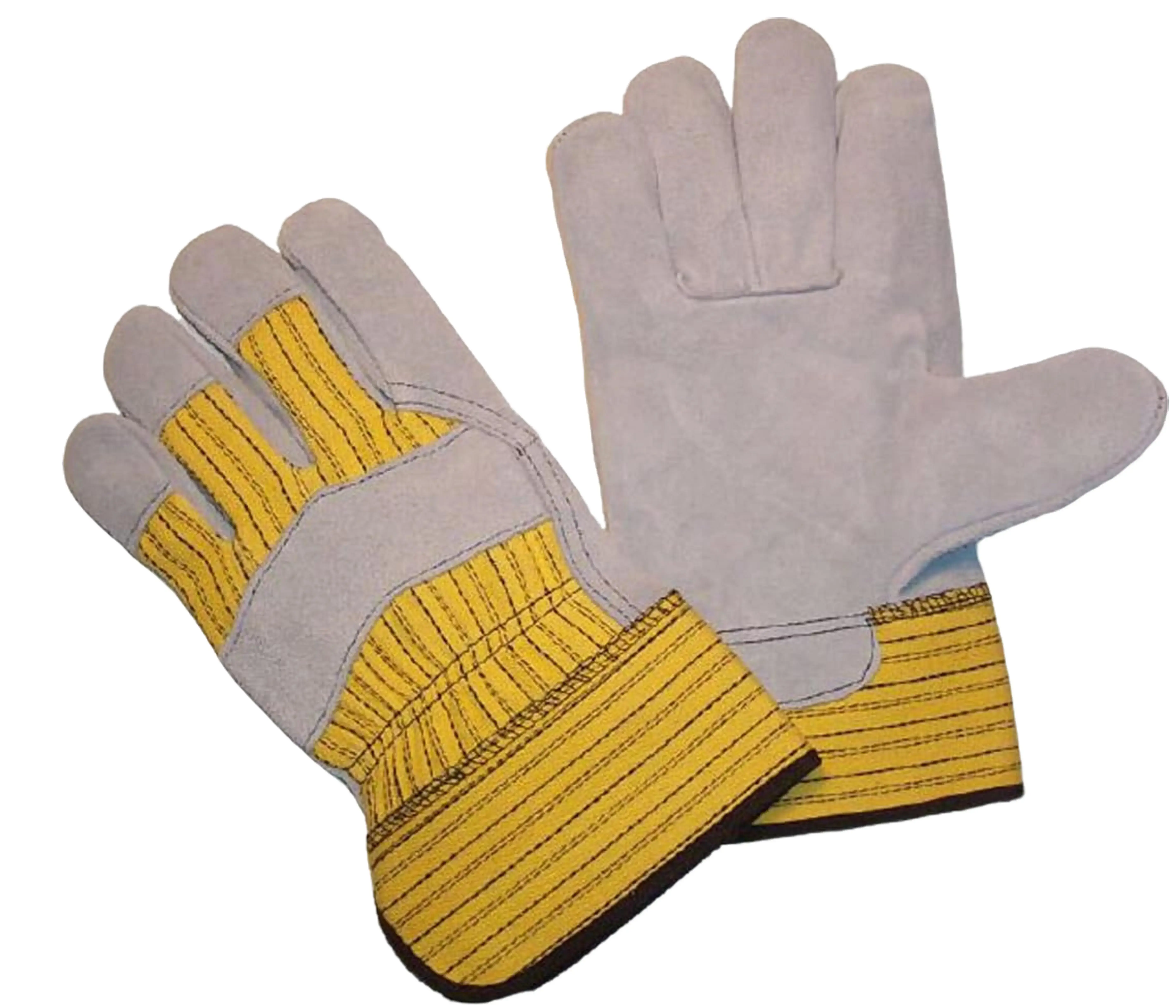 G & F 5718L-3 Premium Cowhide Leather Palm Gloves with Rubberized Safety Cuff and Heavy Duty Fabric, Leather Work Gloves, Large, 3-Pair
