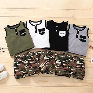 Toddler Baby Boy Shorts Set Sleeveless Button Pocket Tank Tops + Casual Camouflage Shorts Outfits Clothes