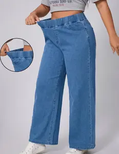 Women'S High-Elasticity Elastic-Waist Wide-Leg Jeans, Comfortable Slip-On Casual Trousers, Loose Straight Fit, Versatile Everyday Wear, High Elasticity with No Sense of Constraint