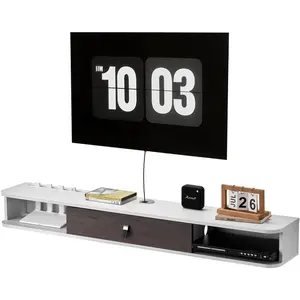 VEVOR Floating TV Stand, 71 in Wall Mount Entertainment Center with Power Outlet LED Lights, Modern Floating TV Shelf with Semi Door Storage Cabinet for DVD Player, Cable Box, Game Console, BlackVEVOR Super Brand Day