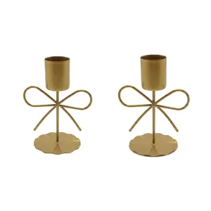 Vintage Bow Candle Holder Set of 2, Iron Art, Wide Base for Stability, One-Piece Design, Wedding Party Living Room Holiday Decor