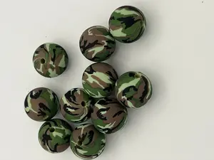 10 15mm Silicone Beads in Green Camo