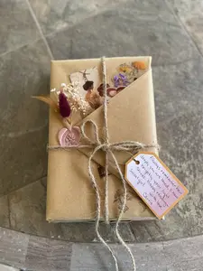 Whimsical Gift Wrapping - Hand-Wrapped in Rustic Kraft Paper with Twine Dried Flowers Wax Seal & Bookmark for Birthdays Holidays or Special Moments