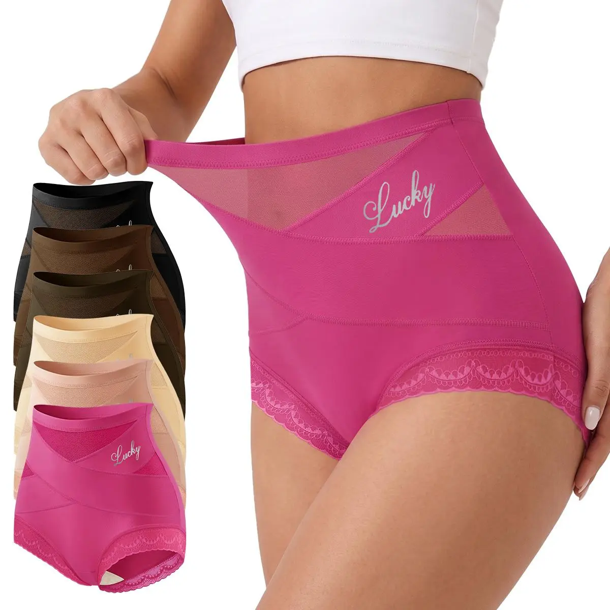MORELECT 4/6/8 Pcs Women High Waisted Underwear, Soft High Rise Panties for Women, Cross Breathable Mesh Cutout, Side Lace Trim, Thin Lightweight Breathable Fabric, All Season Daily Intimates, Comfort Soft Ladies Briefs No Rolling Edge.